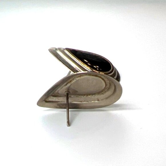 Pierced Earrings Women Teardrop Post Silver Black - Picture 2 of 3